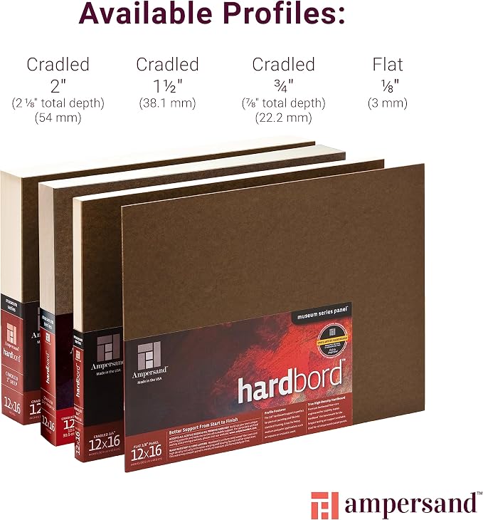 Ampersand Art Supply Hardboard Wood Painting Panel: Museum Series Hardbord, 14" x 18", 1/8 Inch Flat Profile