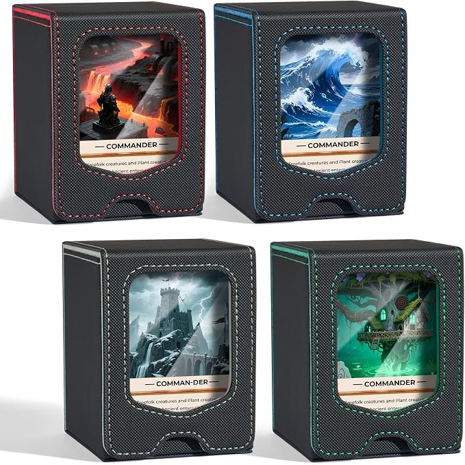 Fabmaker 4 Pack Deck Box Compatible with MTG Commander, (patent Pending) Magnetic Trading Card Storage Box with Commander, Fits 100 Double-Sleeved Cards, Card Box Compatible with Magic the Gathering