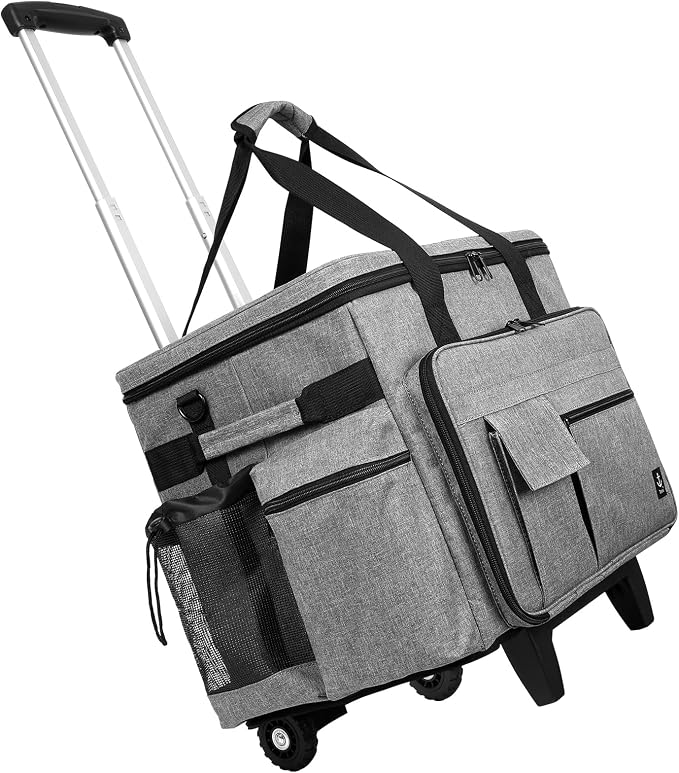 Rolling Teacher Bag Built-in Hard Support Board With Detachable Trolley | Waterproof nylon,35L large space,Multiple storage pockets,Fits 15.6 Inch Laptop