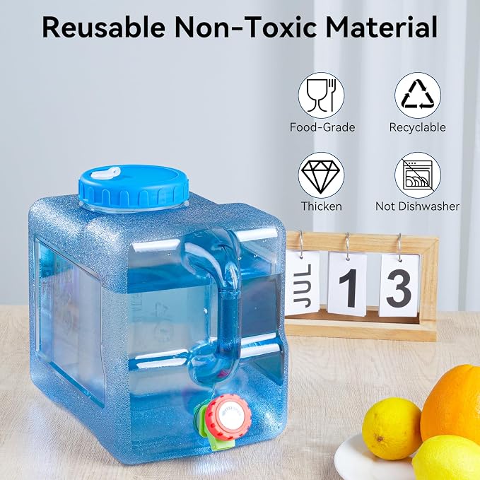 Drink Water Dispenser for Fridge - 3 Gallon Beverage Dispenser with Leak-Proof Spigot, Portable Food-grade Water Jug Container with Spout Handle for Kitchen Refrigerator Outdoor Camping Hiking, Blue