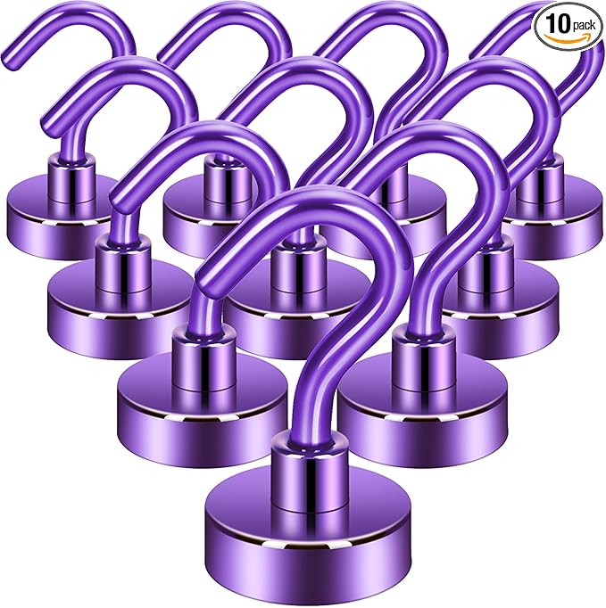 Neosmuk Magnetic Hooks, Heavy Duty 30lb+ Strong Magnet Hook for Cruise Cabins, Cruise Essentials 2026 for Hanging, Metal Wall Refrigerator Hangers (Purple, 10 Pack)