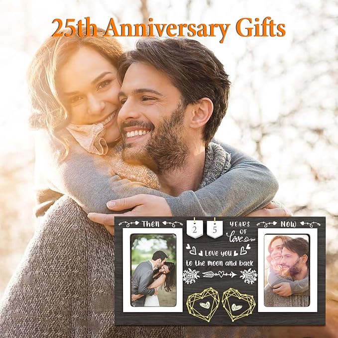 Black Then & Now Anniversary Picture Frame, 50th Wedding Gifts for Parents, Couple, 1-99 Years Wedding Picture Frame for 2 4x6 Photos, 50 Year Anniversary Decorations, Engagement, Birthday Gift