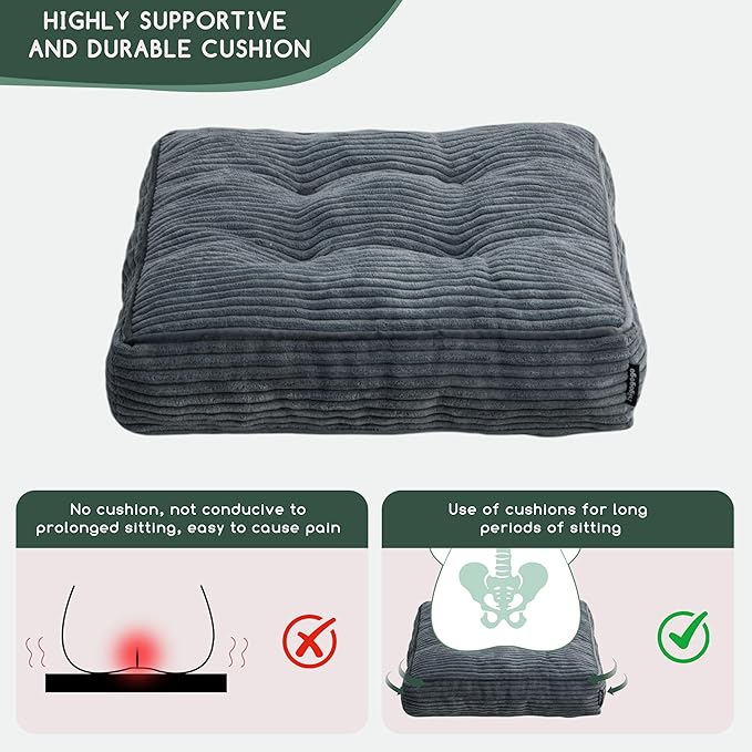 Tufted Corduroy Recliner Seat Cushion for Elderly, High Density Foam Large Square Seat Cushion for Recliner Chair, Floor Pillow, Office Chair, Car, No Pressure on Thighs, 20x20x4