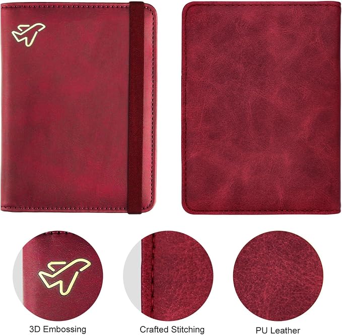 WALNEW Passport Holder for Travel, RFID Passport Wallet, Travel Essentials | PU Leather Passport Cover Case with Pen Holder, Travel Must Haves Accessories, Passport Book Holder for Women Men