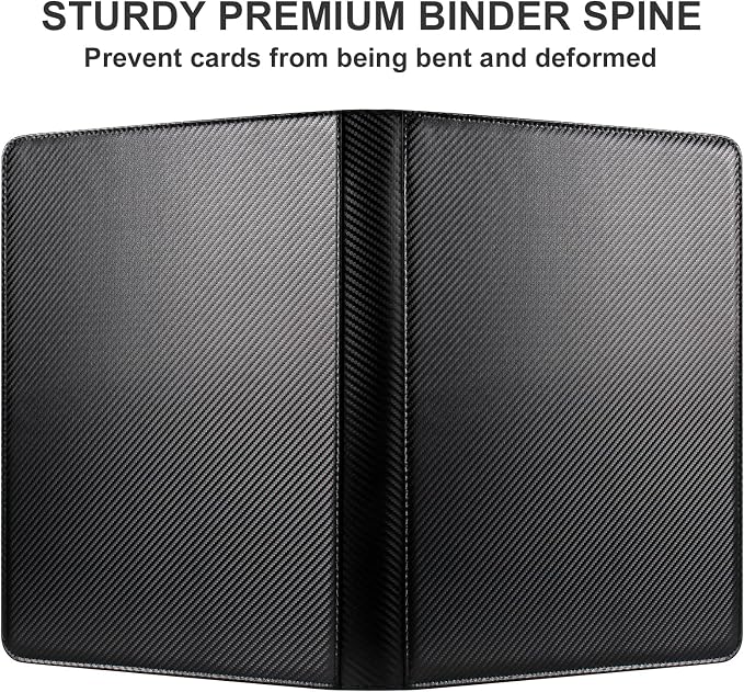 GEAoffice 16 Pocket Trading Card Binder for 1000+ Cards, Ringless Side-Loading 4x4 Card Binder with Zipper Closure, PU Leather 1024 Card Binder for MTG/TCG/Baseball/Sports&Game Cards, Carbon Black
