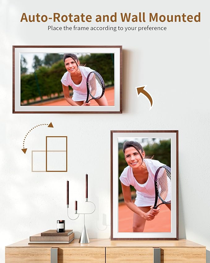 FRAMEO 15.6 Inch 32GB WiFi Large Digital Photo Frame 1920 * 1080 IPS FHD Touch Screen Smart Digital Picture Frame, Wall Mountable, Auto-Rotate,Share Instantly, Birthday Gifts for Women, Mom