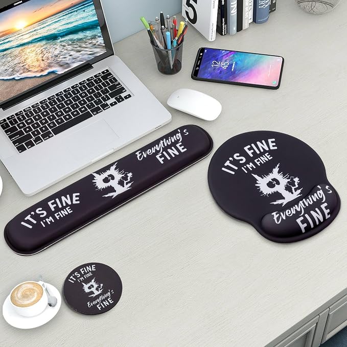 Mouse Pad and Keyboard Wrist Rest Support,Ergonomic Mouse Pad Set | Mousepad With Coaster and Non-Slip PU Base,Pain Relief for Desk Desktop Gaming, Computer,Office -Beach