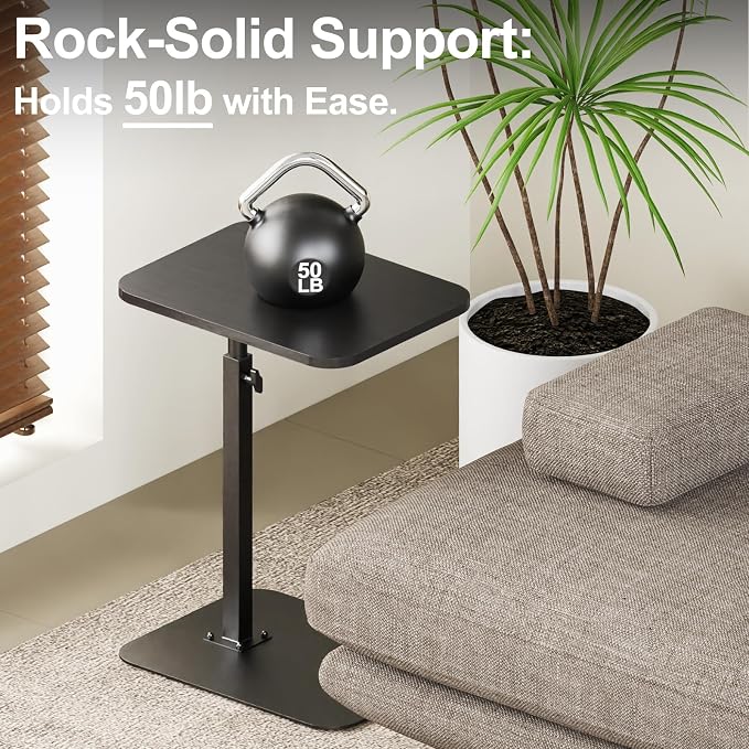 Side Table Sofa Tray for Couch Heavy Metal Base Swivel/Adjustable Height | Sofa Bed Bathroom Study TV Tray C Shaped End Table Food Snack Trays for Eating