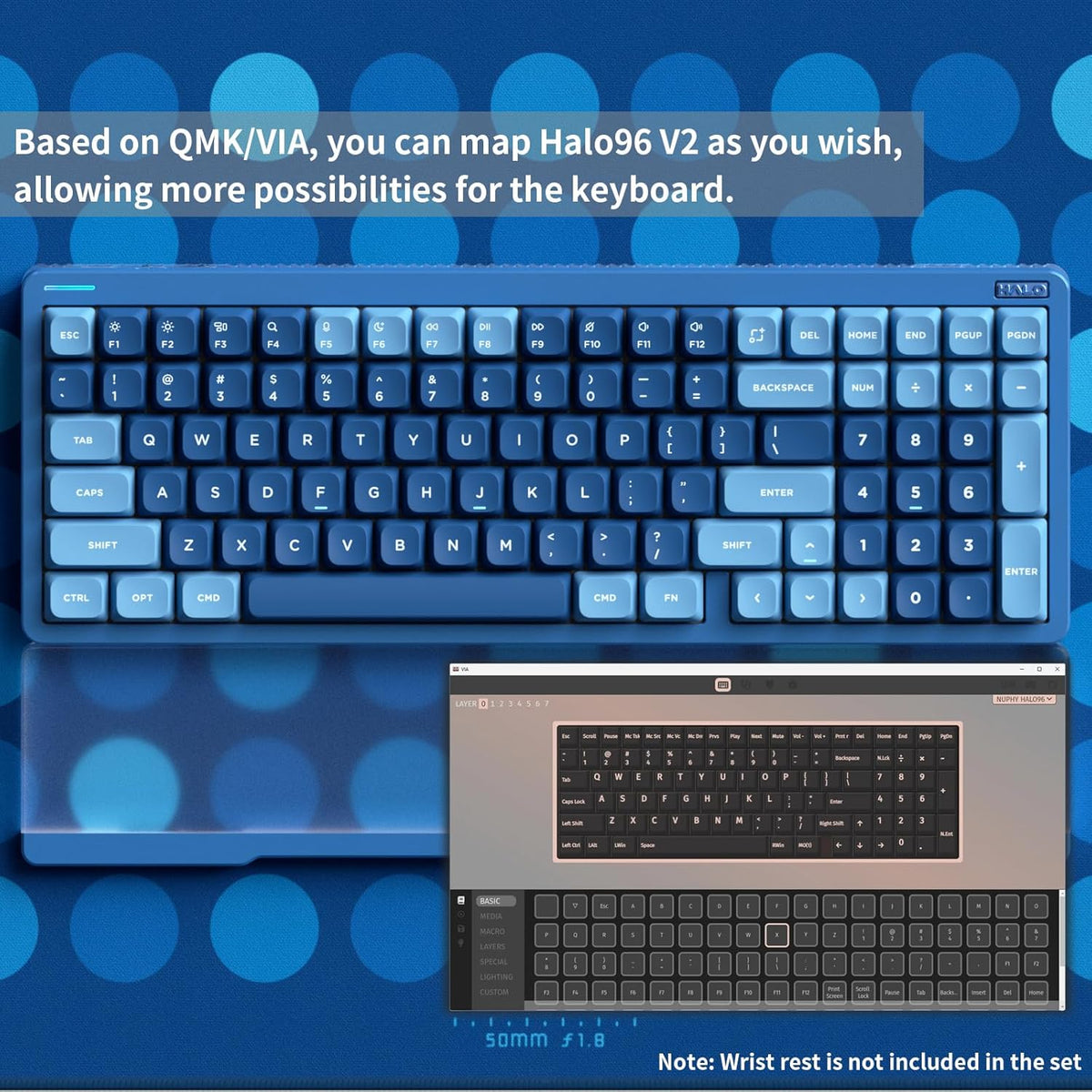 nuphy Halo96 V2 Wireless Keyboard,Gasket Structure,96% Hot Swappable Gaming Keyboard, 99 Kyes RGB Backlit Mechanical Keyboard, Support QMK/VIA,Bluetooth/USB-C/2.4GHz-Blue,Lemon Switches (55gf)