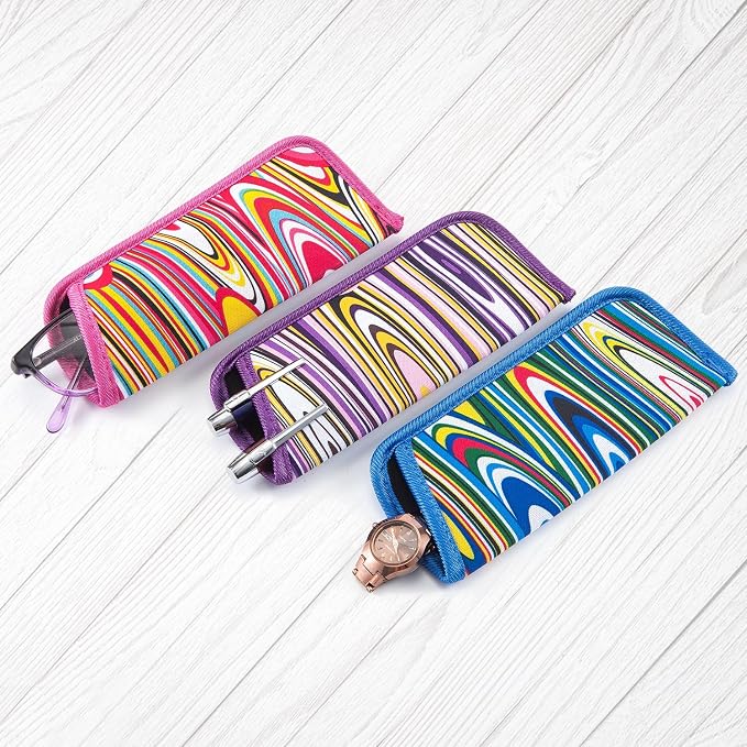 TRIUMPH VISION Reading Glasses Pouch Eyeglass Sleeve Soft Case Slim 3 Pack | Alternative to Bulky Case Lightweight，Neoprene Lined Padded Protect Optical lens Slip in, Cute Pattern Portable for Daily Use