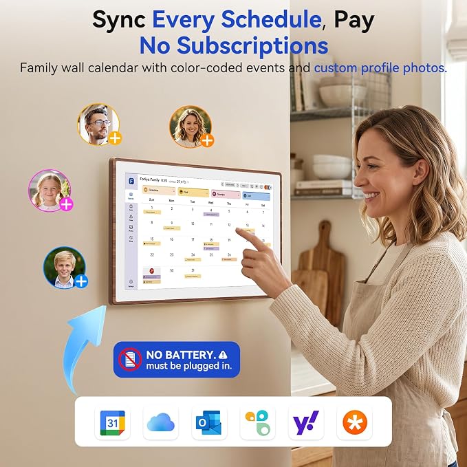 ANKRA 15.6" Digital Calendar, No Subscription Electronic Wall Calendar, Interactive Touchscreen Display for Family Schedules, Meal Planner, Chore Chart with Rewards, Digital Photo Frame, Wall & Desk Mountable (Walnut)