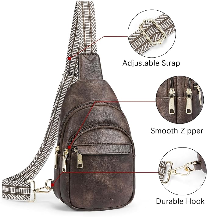 BOSTANTEN Sling Bag for Women Leather Crossbody Bags Fanny Pack Chest Bag for Travel | Adjustable Wide Strap, Small, Anti Theft, Lightweight, Multi Pockets and Carrying Way, Card Slot, Cute Trendy for Everyday