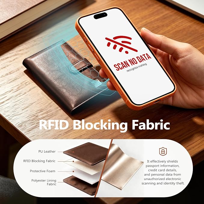 Veki Passport Holder for Travel, RFID Blocking Passport Cover, Dark Brown | Passport Wallet, RFID Blocking, PU Leather, Durable Passport Case with Card Holder, Pen Slot, Travel Essentials for Women Men
