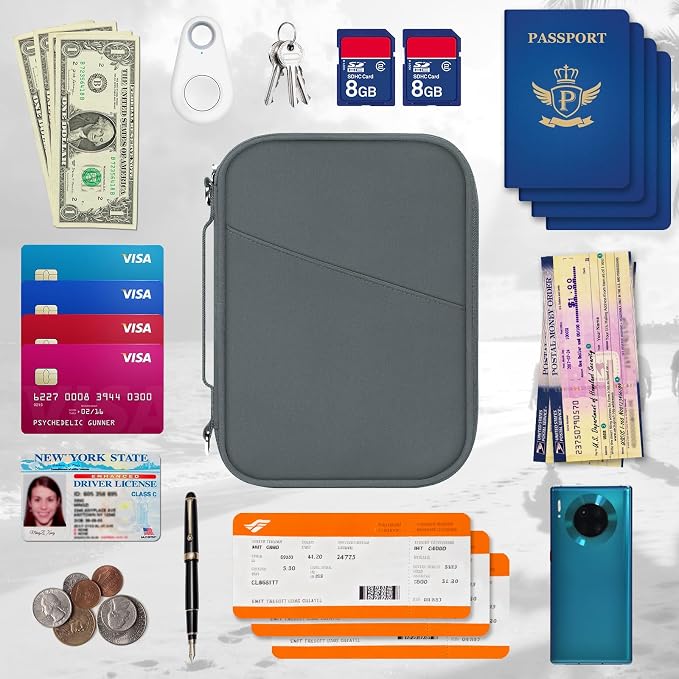 Family Passport Holder for Travel with RFID Blocking, Traveling Essentials Organizer Pouch Bag, Light Passport Wallet for Travel Must Haves Accessories for Women Men