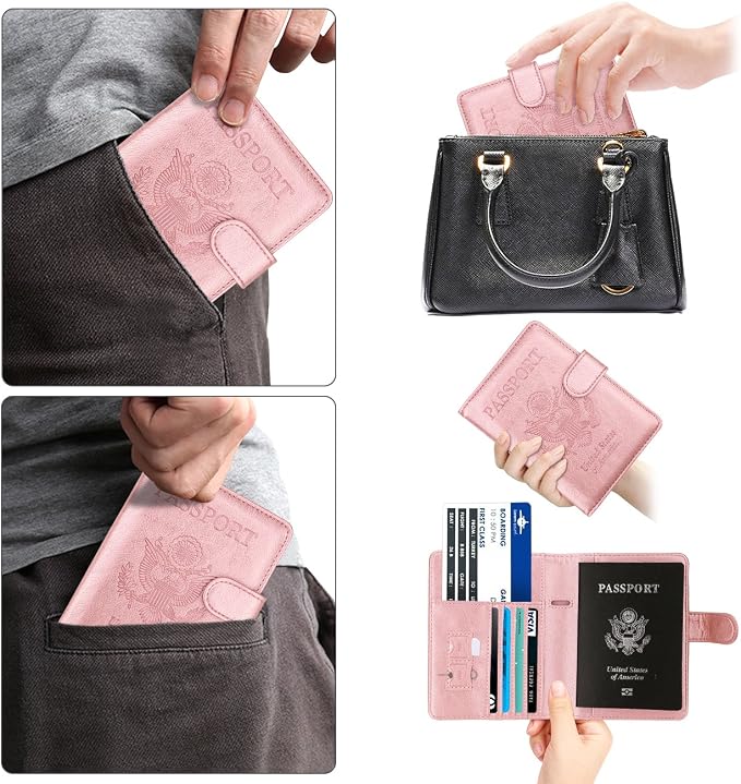 WALNEW Passport Holder for Travel, RFID Passport Wallet, Travel Essentials | PU Leather Passport Cover Case with Pen Holder, Travel Must Haves Accessories, Passport Book Holder for Women