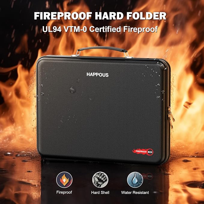 Fireproof Document Organizer, Fireproof Document Box | Portable Hard-Shell Fireproof Document Organizer Storage for Documents Laptop Passports Cards Black