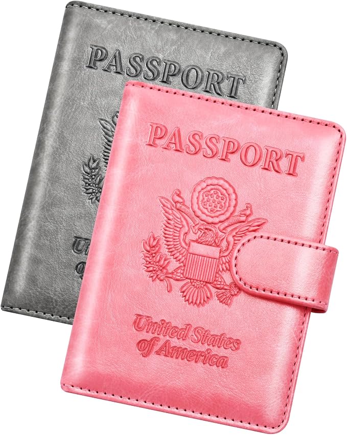 Herain Passport Holder for Travel Essentials, 2 Pcs Passport Cover Wallet Case Travel Gifts Women Men Family, RFID Passports Book Card Holders Travels Cruise Accessories Must Haves