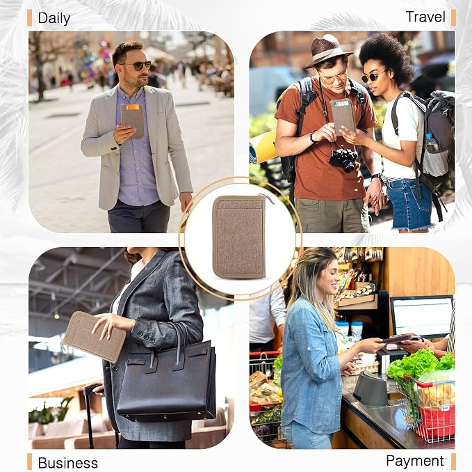 Single Passport Holder for Travel, RFID Travel Document Organizer for Women Waterproof Passport Wallet Men Portable Case for Cards, Boarding Pass, ID, Money, Tickets with Zipper