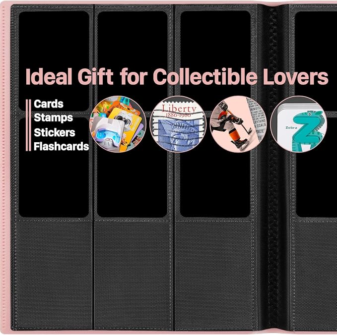【2026】Trading Card Binder 9 Pocket, Premium Sports Collection Binder Game Cards Book with Sleeves Side Loading, Anti-open Strap Double Sided Waterproof 360 Card Folder