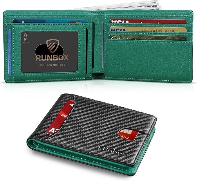 RUNBOX Wallet for Men, Slim Leather Bifold, RFID Blocking Card Holder | Minimalist Front Pocket Design, Credit Card Organizer, Holds 11 Cards, Large Capacity, Thin Profile, Birthday Gifts for Men