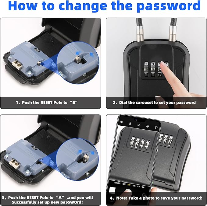 Key Lock Box,Portable Waterproof Lockbox with Removable Shackl, Wall-Mounted Key Storage Box, 4-Digit Combination Key Storage Lockbox for Home,Office,Garage, Airbnb,Apartment (1 Pack,Black)