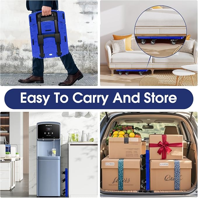 Voipvvii Folding Hand Truck 500lbs, Portable Heavy Duty Dolly Cart, 6 Wheels Collapsible Luggage Cart with 2 Elastic Ropes - Compact Trolley Cart for Easy Moving - Ideal Hand Cart for Travel and More
