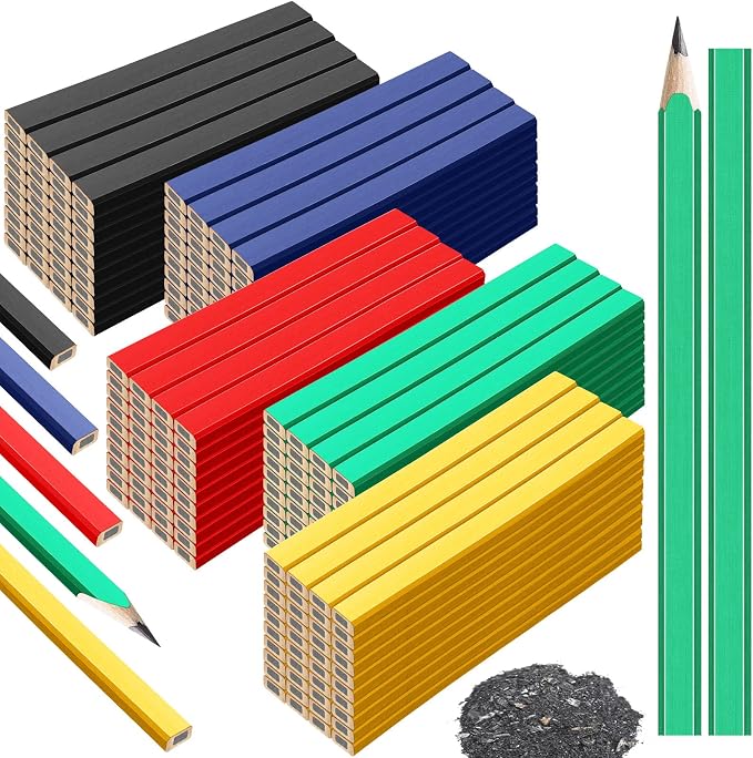 Mimorou 200 Pcs Carpenter Pencil 7 Inch Flat Octagonal 5 Colors Hard Black Carpenter Pencils Construction Contractor for Wood Working Marking and Concrete Marking Tools