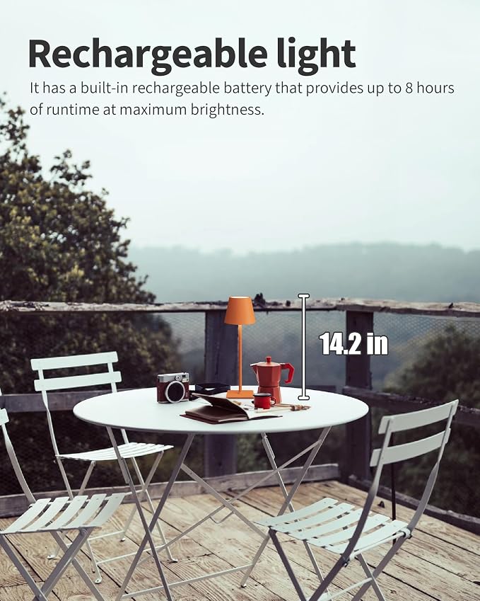 KDG 2 Pack Cordless Orange Table Lamps, Rechargeable Portable LED Desk Lamp | 4000mAh Battery Operated 3 Color Stepless Dimming Up for Restaurant, Bedroom, Outdoor Party, Camping, Coffee Shop, Nightlight
