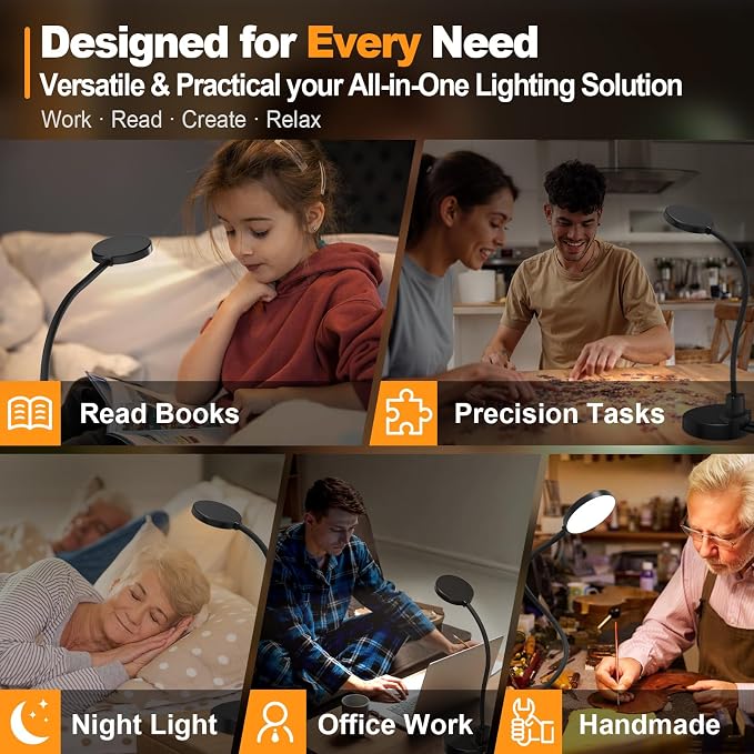 15W LED Desk Lamp with USB Charging Ports, [Button & Remote Control] Dimmable Table Lamp with 3 Color Modes, 5 Brightness Levels, 4 Timers, Flexible Reading Light for Home Office, Bedroom, Kids Study