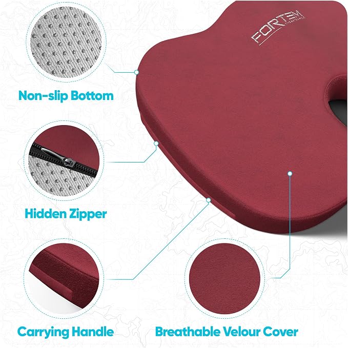 FORTEM Seat Cushion, Office Chair Cushion, Lumbar Support Pillow for Office Chair, Memory Foam Car Seat Cushions, Sciatica Coccyx Tailbone Pain Relief, Cushions for Back Support, Washable, Non Slip