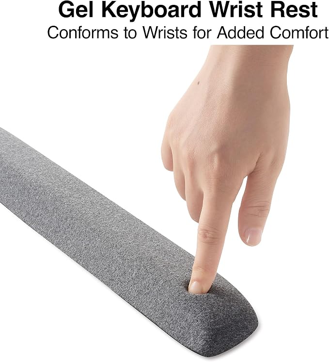 Staples Ergonomic Gel Keyboard Wrist Rest, Non‑Slip Base, Soft Wrist Support Cushion for Easy Typing, Full‑Size Keyboards, Gray – Comfortable for Office, Home & Computer Work