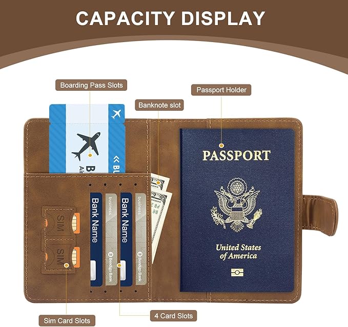 ILIYAH-Passport Cover-Passport Holder Travel Wallet-RFID Blocking Passport Case Travel Accessories Card Holder Wallet Unisex Travel Gifts (Brown S)