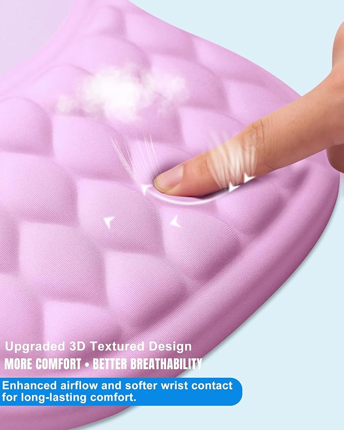 Ergonomic Mouse Pad with Sloped Memory Foam Wrist Rest | 3D Textured Wrist Cushion, Smooth Lycra Surface, Non-Slip PU Base, Comfortable Support for Office/Home Computer Desks