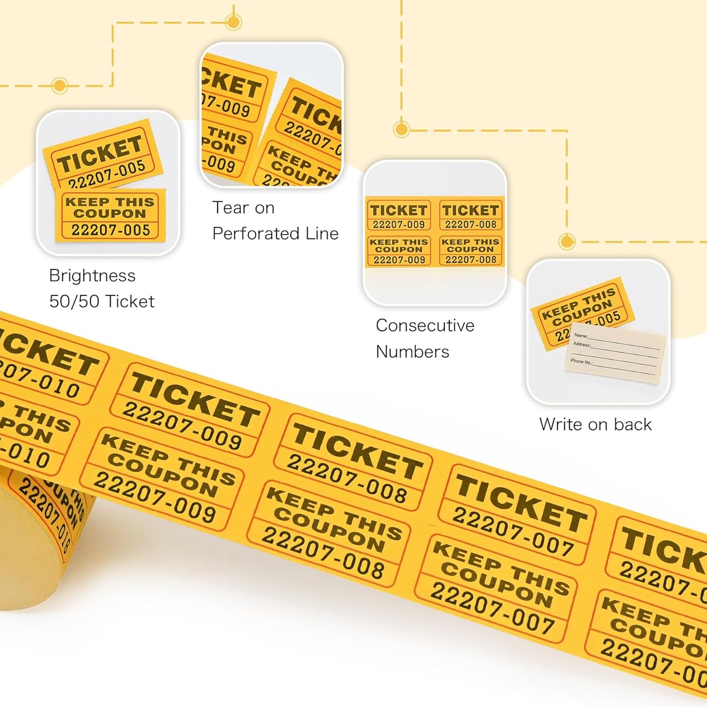 L LIKED Fluorescence Raffle Tickets Double Roll 1000 Tickets Neon Orange High Light 50/50 Tickets for Event,Raffle,Fundraiser, LD-RTDN2X2-1000Orange