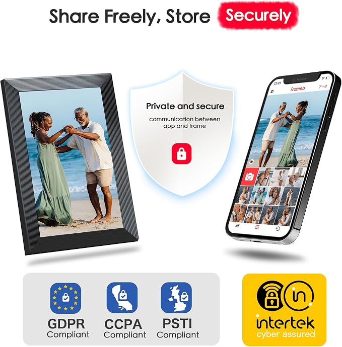 Frameo 10.1" Digital Picture Frame WiFi, 1280 * 800 IPS HD Touchscreen, 32GB Storage, Instant Share Pictures Video, Smart Photo Frame Electronic, Gifts for Mom, House Warming