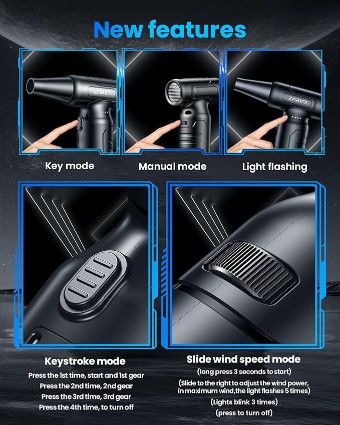 Electric Compressed Air Duster - 33,0000 RPM High-Speed Air Blower Gun, Rechargeable Mini Turbo Fan Cordless for Keyboard, PC, Car, Home & Outdoor Cleaning Dust, Replaces Compressed Air Cans