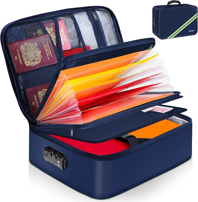 5200℉ Fireproof Document Box with Lock 16.1"x11.4"x4.3" | Portable ,Home ,Travel Water Resistant Document Storage Organizer with for Important Documents and File ,Blue