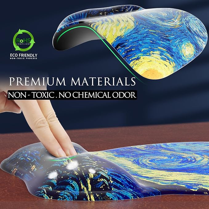 MROCO Ergonomic Mouse Pad with Gel Wrist Rest, 9.4 x 8.1 in, Starry Night | Ergonomic Shape Design, Multiple Pattern Options, Gel Wrist Comfort, Smooth Lycra Surface, Non-Slip PU Base
