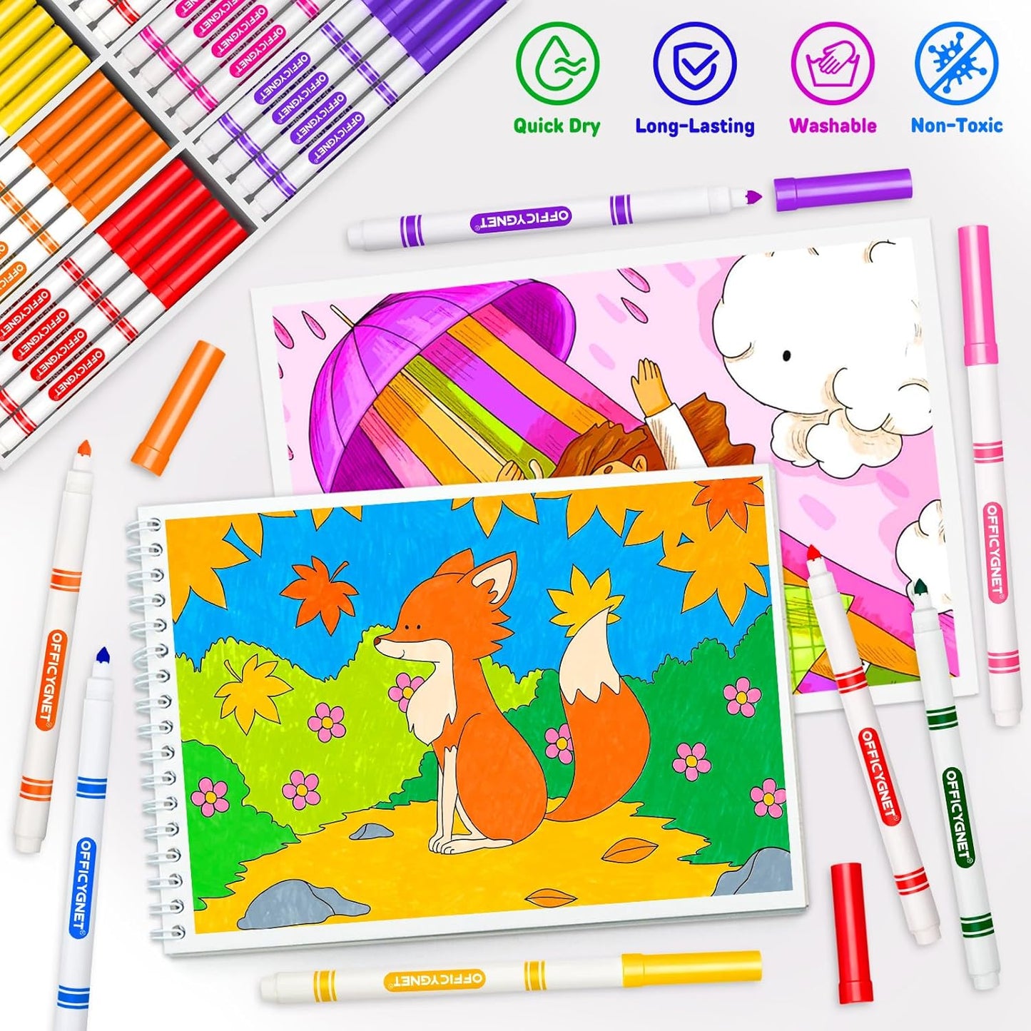 Officygnet 288 Count Washable Markers Bulk, Coloring Markers for Kids, Thin Marker Bulk in 12 Assorted Colors, Fine Line Marker with Conical Tip,Back to School Supplies, Teacher Classroom Must Haves