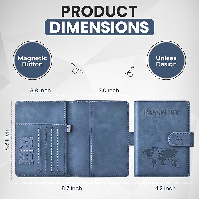 Passport Holder for Travel Essentials, Passport Wallet Cover Case for Travel Must Haves Accessories,Passport Book Holders for Women and Men BLACK (BLUE)