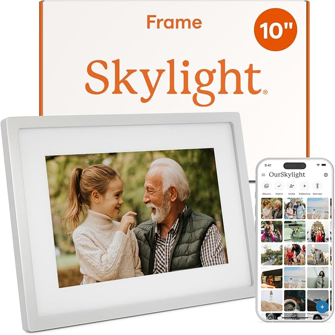 Skylight Digital Picture Frame - WiFi Enabled with Load from Phone Capability, Touch Screen Digital Photo Frame Display - Customizable Gift for Friends and Family - 10 Inch Silver