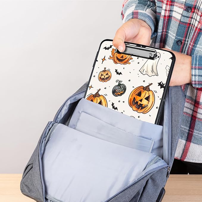 Clipboard with Storage,Storage Clipboard with Pen Holder,Heavy Duty Plastic Storage Clipboard with Low Profile Clip,Teacher Must Haves,Clipboard Folder,Office Supplies,Pumpkin -1361