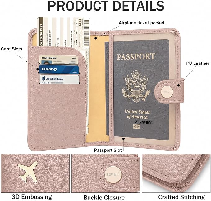 Passport Holder RFID Blocking Travel Wallet, Dusty Pink | Passport Cover with Multiple Card Slots, Water-Resistant & Easy-Carry, Must-Have Travel Accessory for Men & Women.