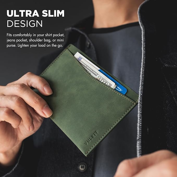 VULKIT Passport Cover Ultra Slim Design Leather Passport Sleeve RFID Blocking with 2 Card Slots, Anti-Theft Travel Essentials