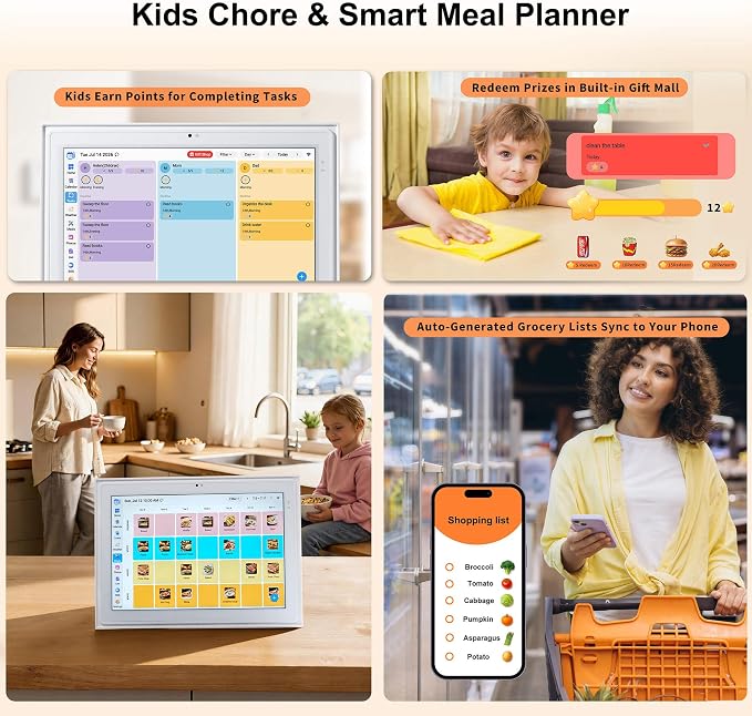 12.3-inch Digital Calendar Touchscreen for Family Kitchen Hub with Video | Calling No Subscription Fees, Real-Time Calendar Sync, Chore Charts, Meal Planner, Privacy Shutter, Wall and Desk Mountable
