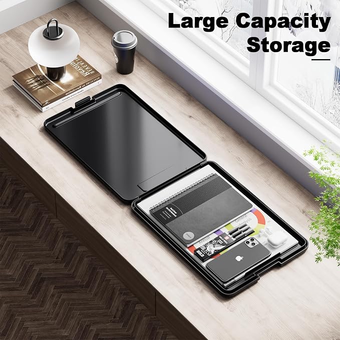 Hongri Clipboard with Storage, 8.5 x 11 Clip Board Foldable, Black | Bottom Opening, Size 13.4 x 9.4 X 0.9 in for Nurses, Teacher, Students, Classroom, School & Office Supplies