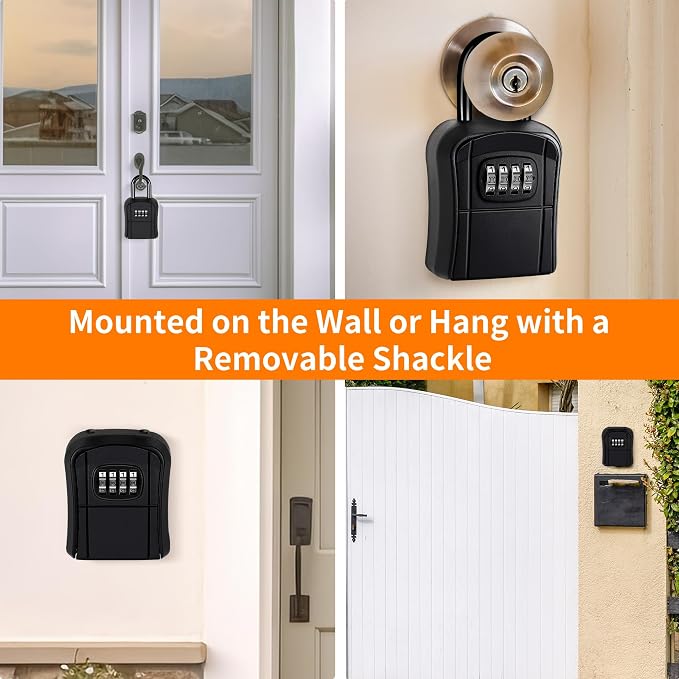 Portable Key Lock Box,Key Holder Safe Security Lock Box for Indoor, Outdoor, Garage, Garden, Store (4 Pack, Black)