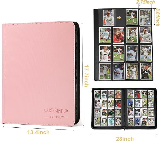 16-Pocket Business Card Binder holds 1024 Cards, Premium Diamond PU Leather Name Card Holder Organizer with Zipper, Black Sleeves Side Loading Card Book for Collectors & Office(pink)