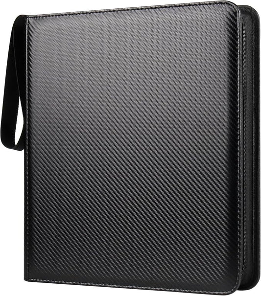 GEAoffice 12 Pocket Card Binder for 720 Cards, Premium PU Zipper Trading Card Collection Binder, Side Loading Card Album Folder for YuGiOh, MTG, TCG, Game & Sports, Non-PVC, Carbon Black