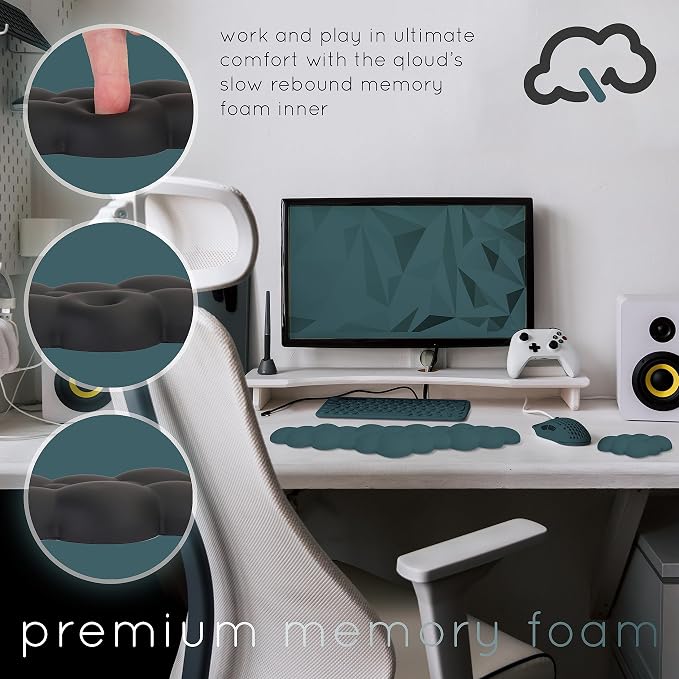 Cloud Keyboard Wrist Rest – Create-ables Qloud Cloud Wrist Rest for Computer Keyboard and Mouse, Ergonomic Memory Foam Wrist Pad with Non-Slip Base, Includes Cloud Mouse Pad – Dark Teal